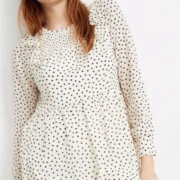 Madewell Smocked Ruffle-Shoulder Midi Dress Inkbrush Dots Small - Picture 3 of 9